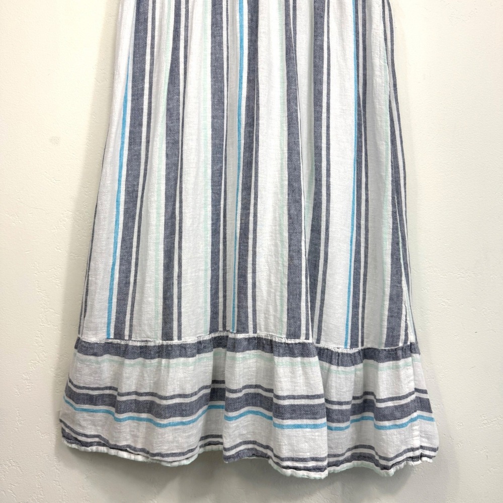 Rails Ashlyn Linen Blend Midi Dress XL Blue Stripe Smocked Coastal Beach Boho - Picture 9 of 13